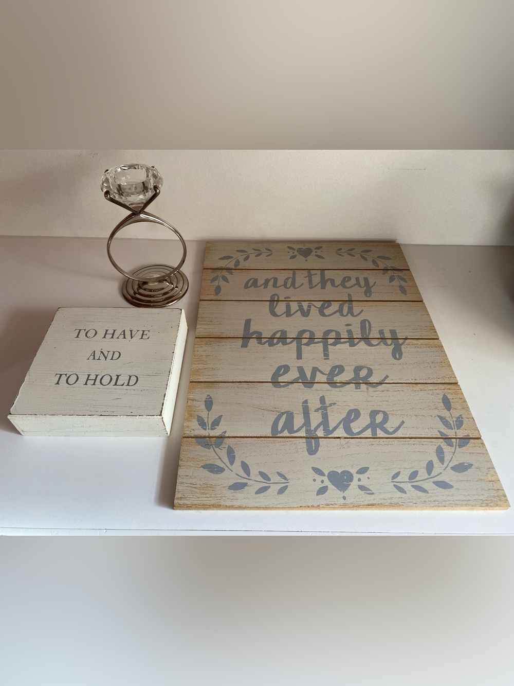 Wooden 'and they lived happily ever after' Wall Plaque - Gray on White